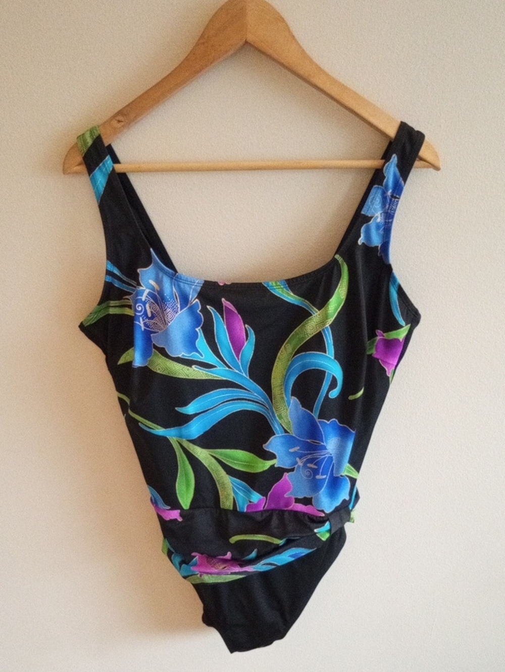 Vtg 80s Floral Ruched One Piece Swimsuit Size XL